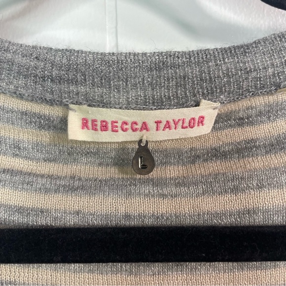 Rebecca Taylor Womens Large Sweater Long Asymmetrical Striped Sweater - Picture 3 of 6